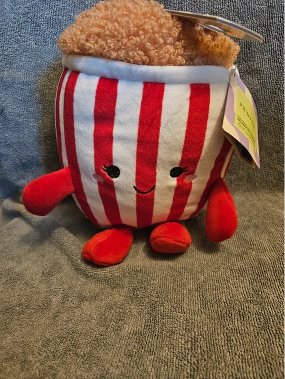 Primark Popcorn Bucket Plush Stuffed Toy Red White Striped NWT 9" Kawaii Soft